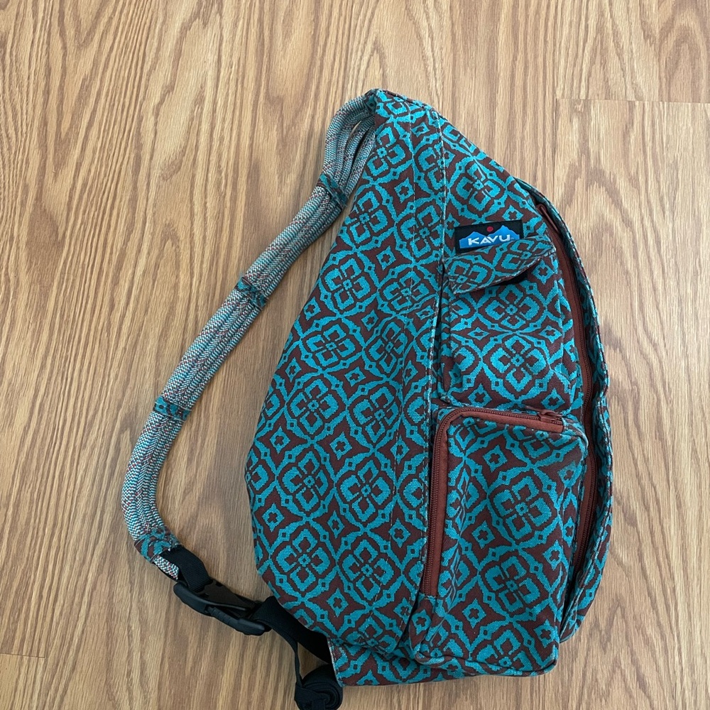 KAVU Teal and Brown Patterned Sling Bag